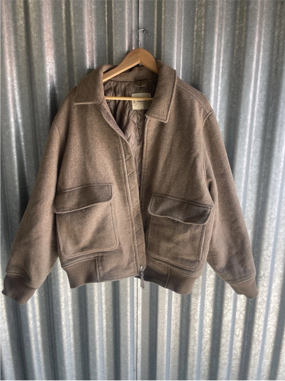 Everlane Wool Blend PrimaLoft Jacket + Alpaca Merino Wool Cardigan Brown Bundle